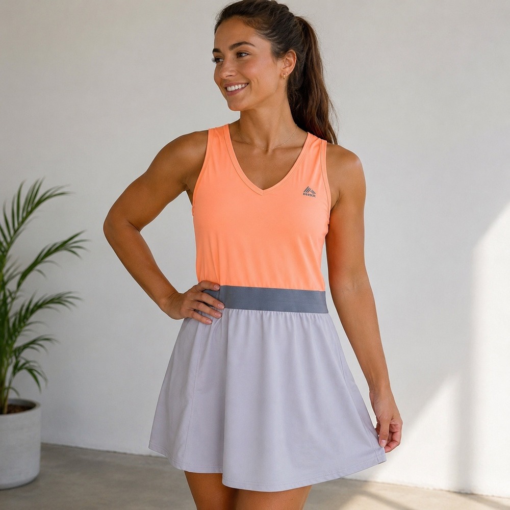 RBX Performance Womens Tennis Dress Peach Grey Cutout Back CR900 Large NWT